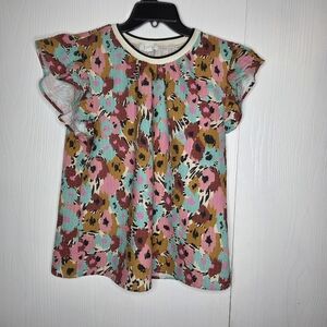 THML Flutter Sleeve Floral Print Blouse-Size M